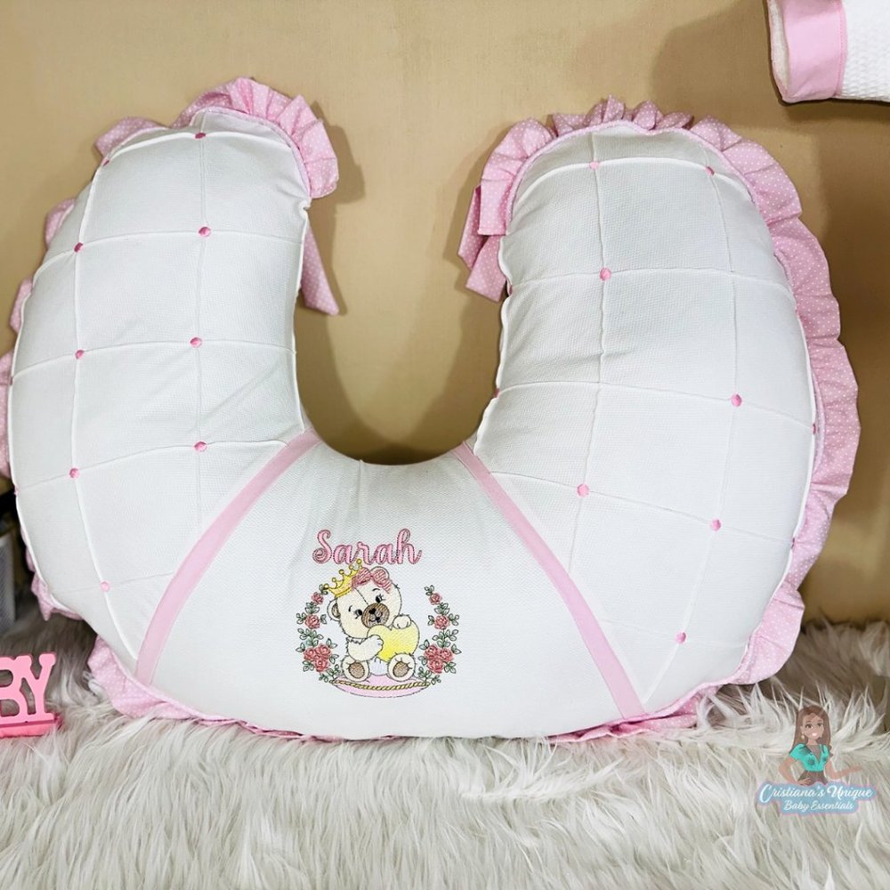 Pink teddy bear nursing pillow